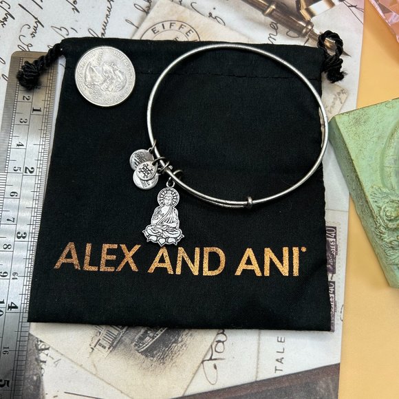 Alex and Ani Silver Bangle Charm Bracelet Buddha 2017 Designer Signed Jewelry - Picture 2 of 5